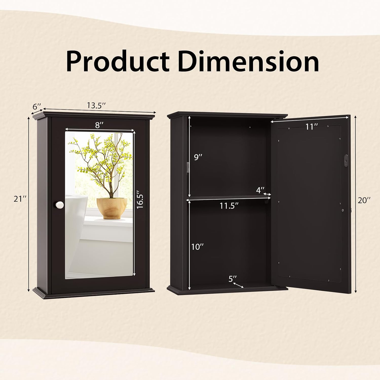 Tangkula Mirrored Cabinet Wall