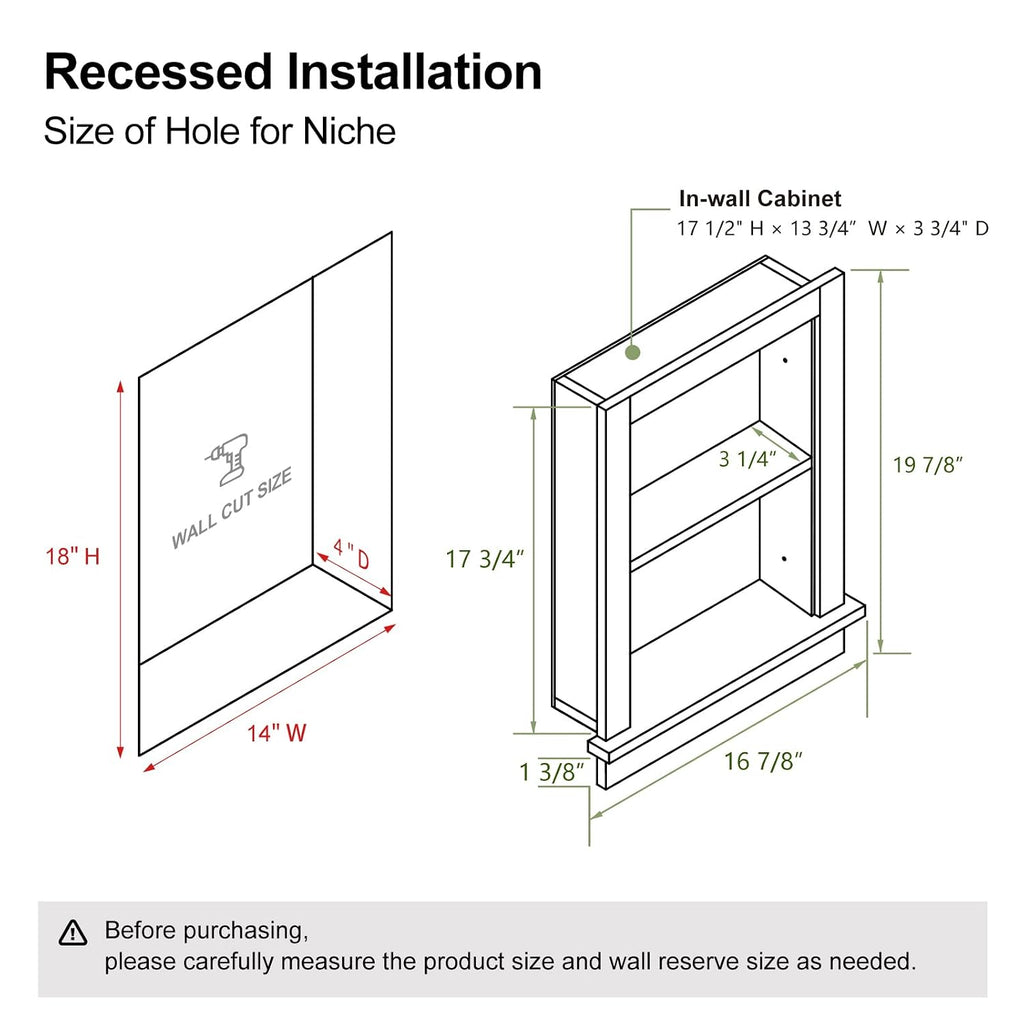 Mepplzian Recessed Medicine Cabinet,14x18