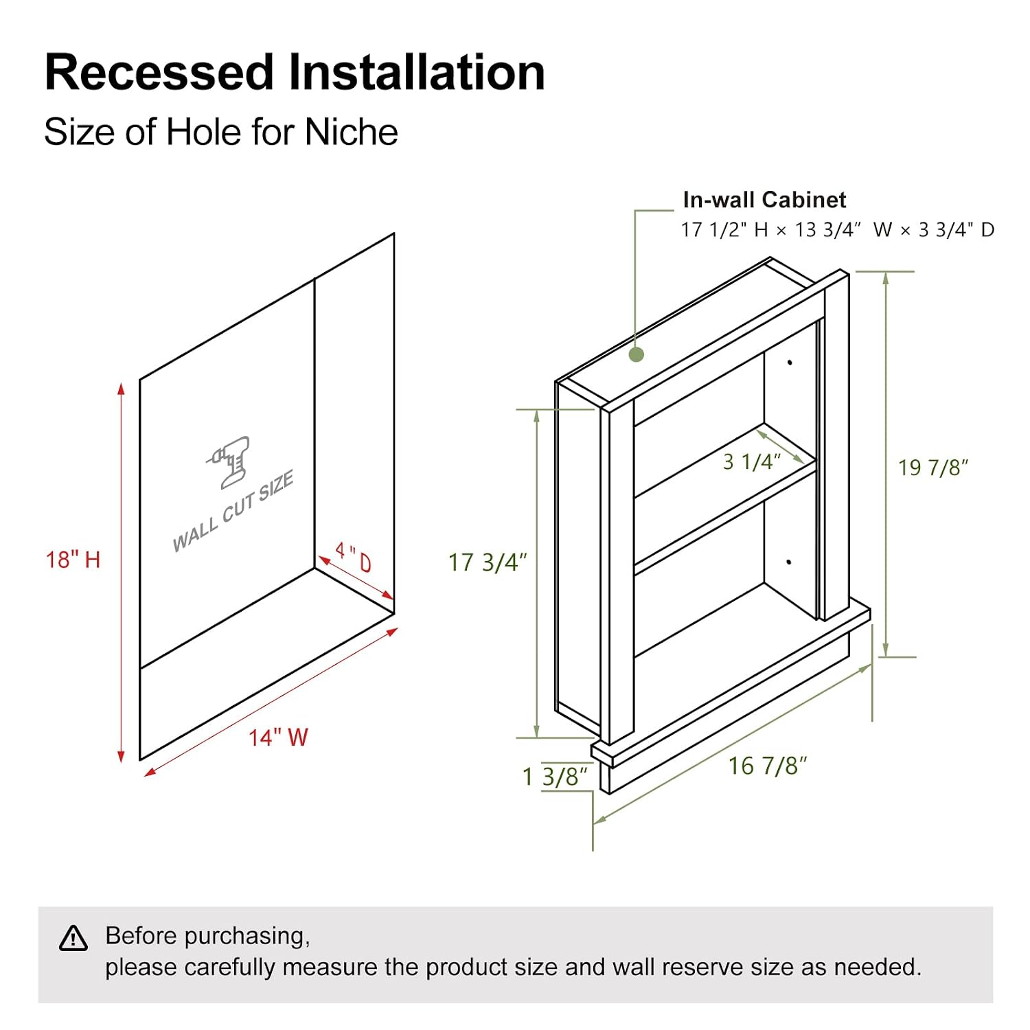 Mepplzian Recessed Medicine Cabinet,14x18