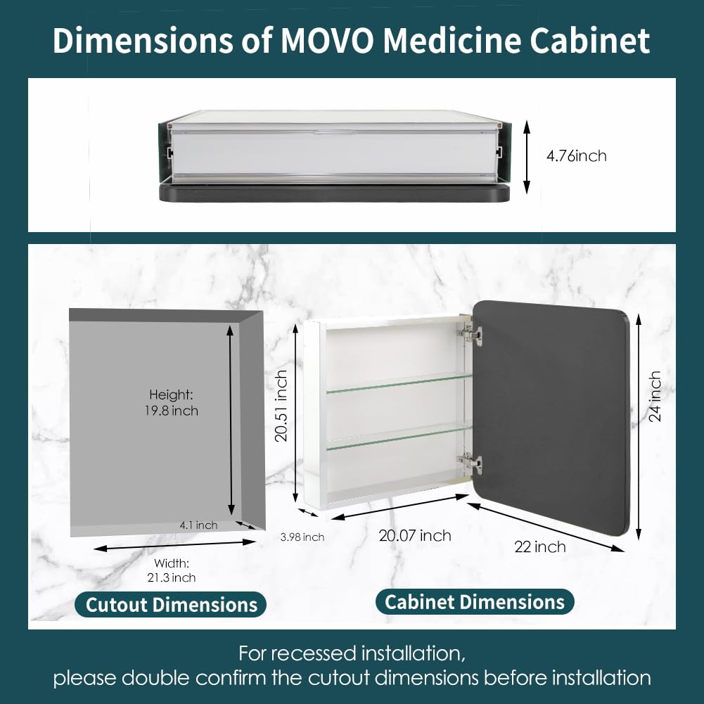 Movo Medicine Cabinet Mirror,black