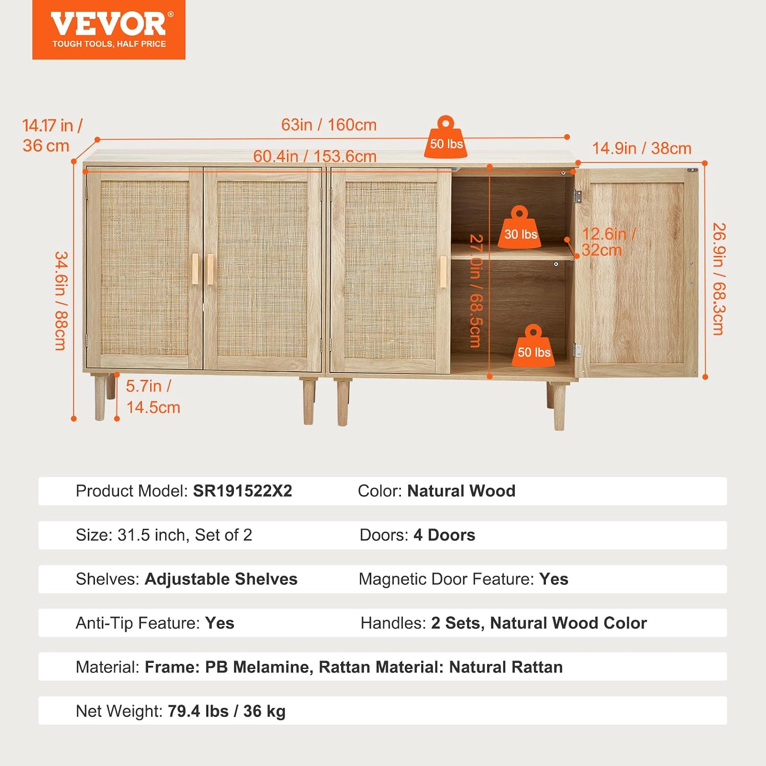 Vevor Rattan Buffet Cabinet