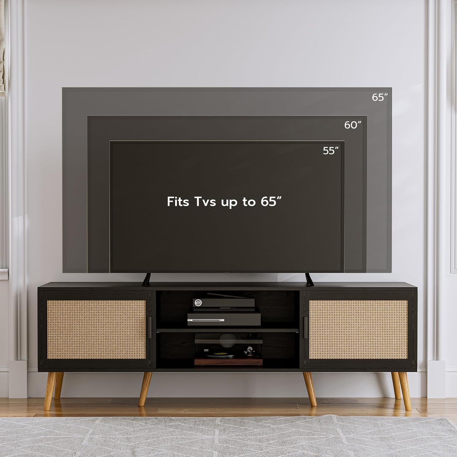 TV Stand Rattan Mid-century