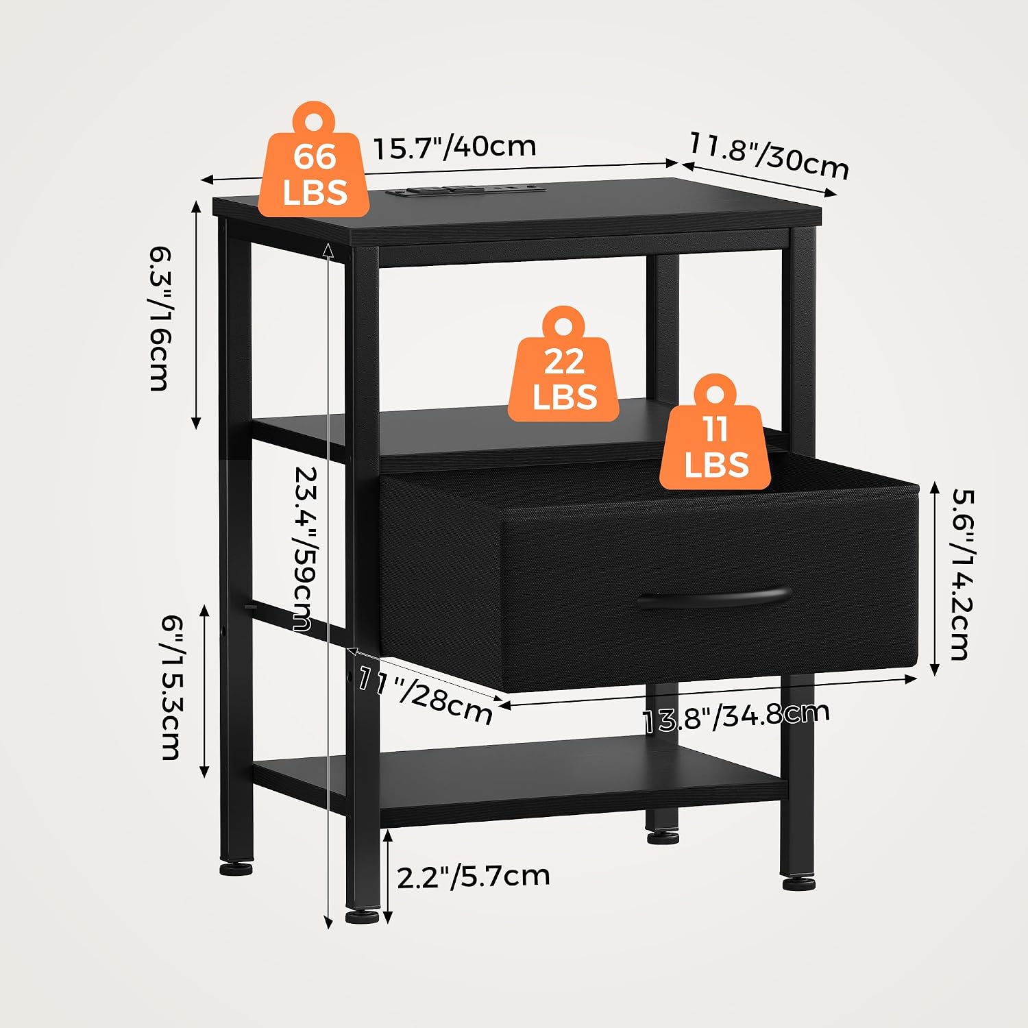 Nightstand Bedside Table Type-c