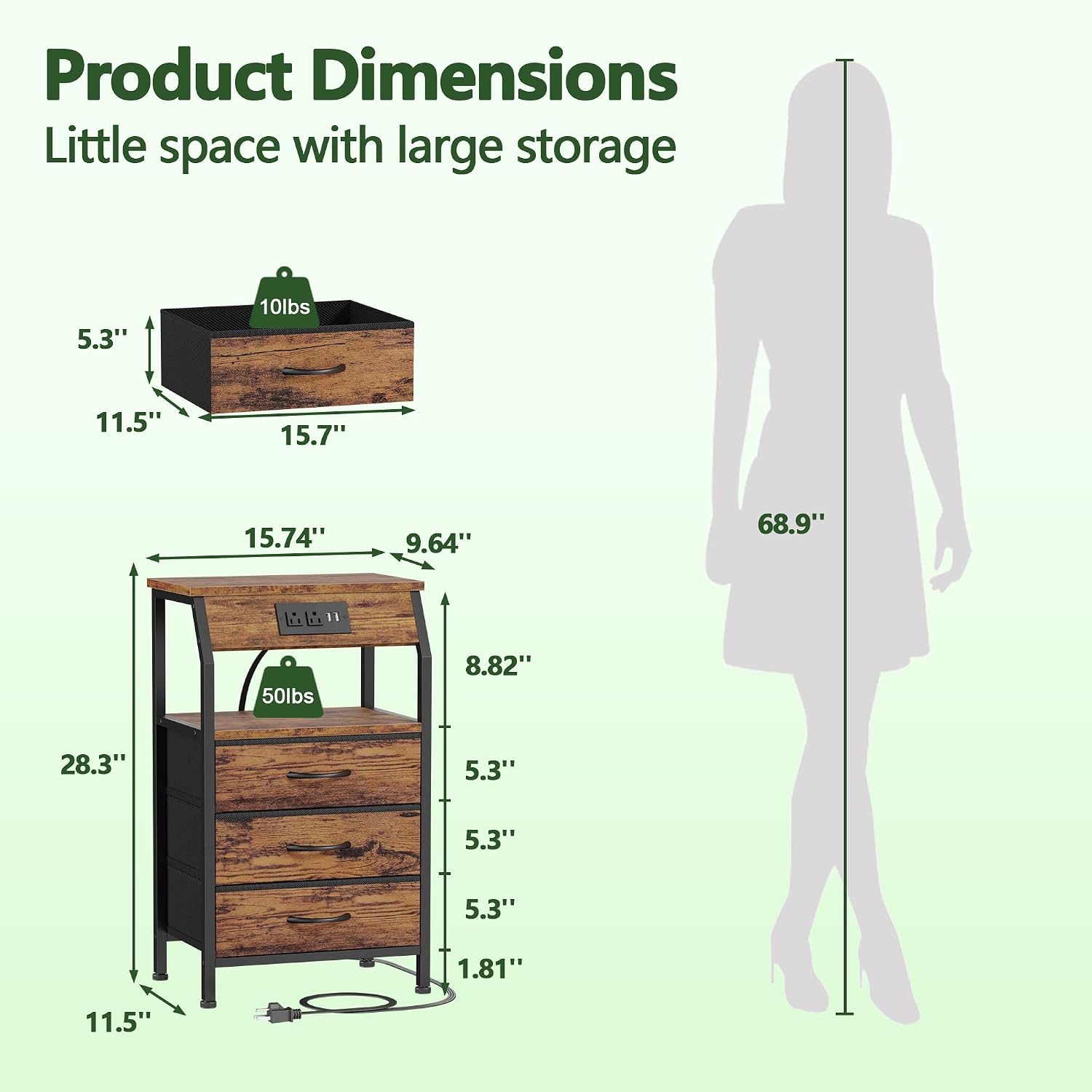 Furnulem Night Stand Bedside