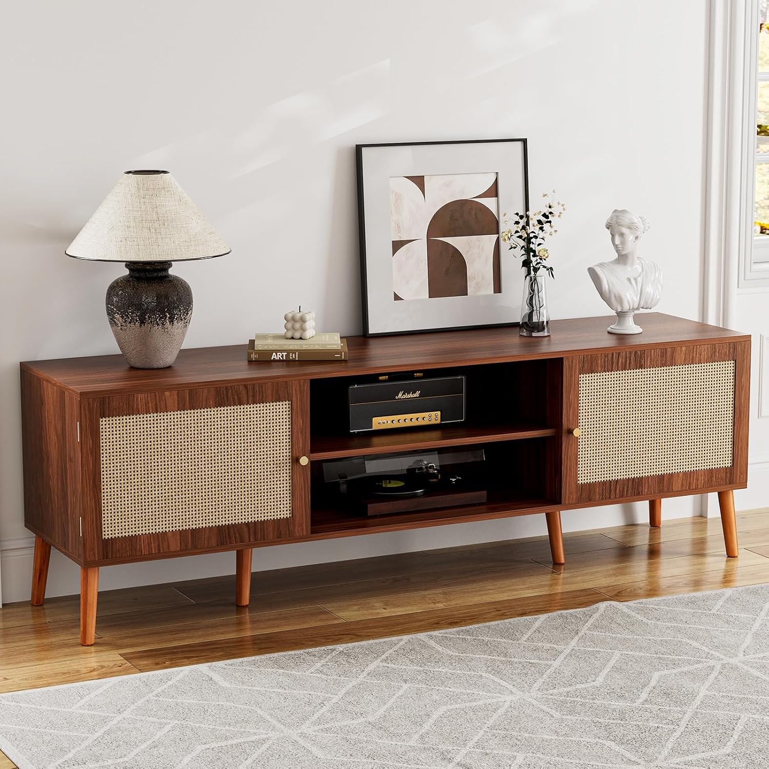 TV Stand Rattan Mid-century