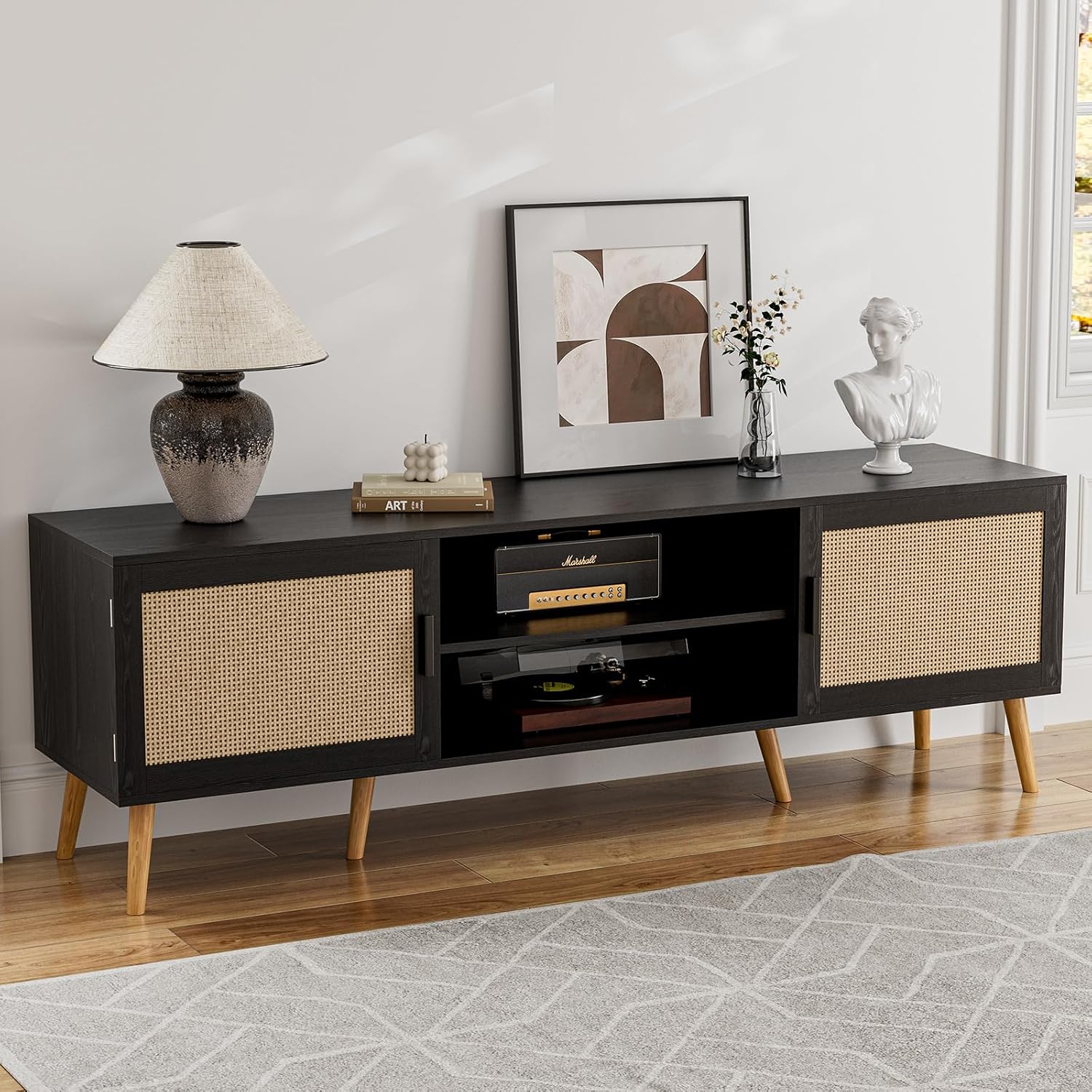 TV Stand Rattan Mid-century