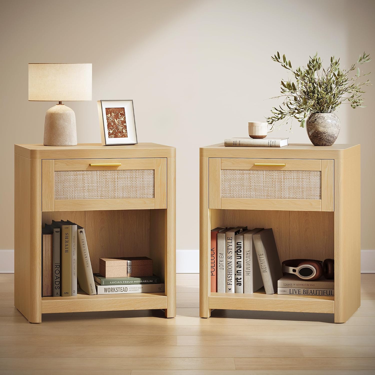 Boho Nightstands Rattan-look Accent