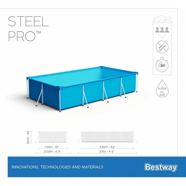 Steel Pro Rectangular Swimming Pool with Metal Stands 259*170*61cm - Image 3