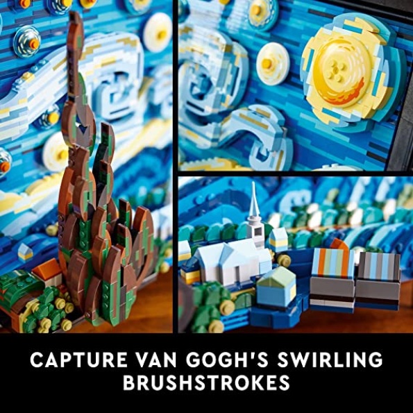 LEGO Ideas Vincent Van Gogh - The Starry Night 21333, Unique 3D Wall Art Home Décor Piece with Artist Minifigure, Creative Crafts Set for Adults - Image 5