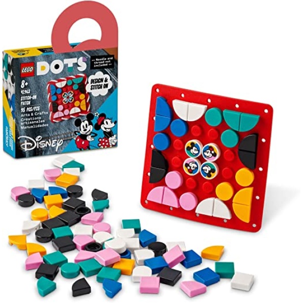 LEGO DOTS Disney Mickey and Minnie Mouse Stitch-On Patch 41963, DIY Toy Badge Making Kit to Decorate Clothes, Backpacks and More, Craft Kit for Kids Aged 8 Plus